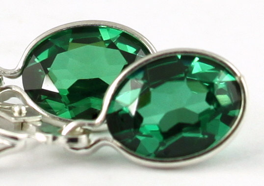 SE001, 8x6mm Created Emerald Spinel, 925 Sterling Silver Leverback Earrings