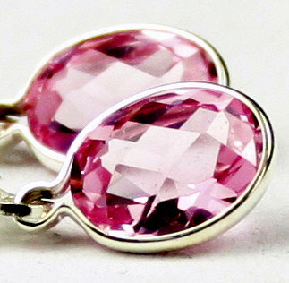 SE001, 8x6mm Created Pink Sapphire, 925 Sterling Silver Leverback Earrings