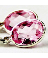 SE001, 8x6mm Created Pink Sapphire, 925 Sterling Silver Leverback Earrings - £37.29 GBP