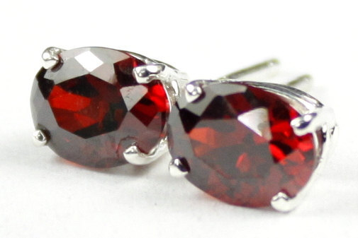 SE002, 8x6mm Burgundy CZ's, 925 Sterling Silver Post Earrings