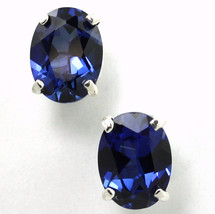 SE002, 8x6mm Created Blue Sapphire, 925 Sterling Silver Post Earrings - £33.82 GBP