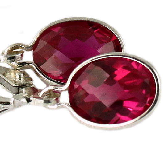 SE001, 8x6mm Created Ruby, 925 Sterling Silver Leverback Earrings