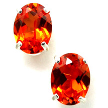 SE002, 8x6mm Created Padparadsha Sapphire, 925 Sterling Silver Post Earrings - $44.46