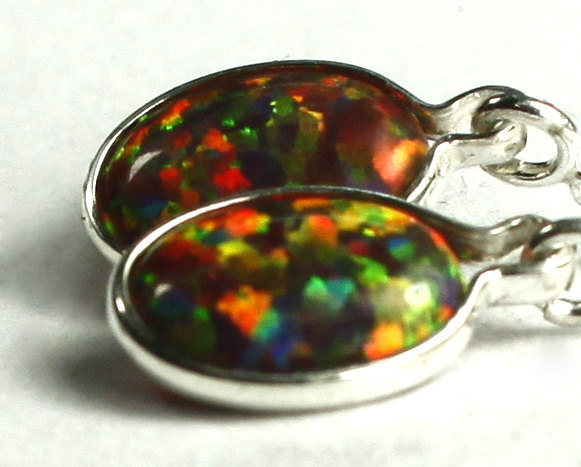 SE005, 8x6mm Created Black Opal, 925 Sterling Silver Threader Earrings