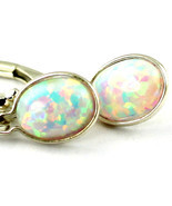 SE001, 8x6mm Created White Opal, 925 Sterling Silver Leverback Earrings - £39.87 GBP