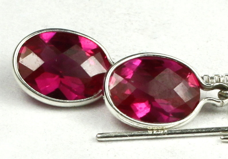 SE005, 8x6mm Created Ruby, 925 Sterling Silver Threader Earrings