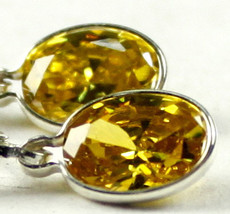 SE001, 8x6mm Golden Yellow CZ, 925 Sterling Silver Leverback Earrings - £33.63 GBP