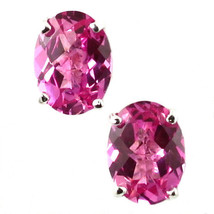 SE002, 8x6mm Created Pink Sapphire, 925 Sterling Silver Post Earrings - £27.80 GBP