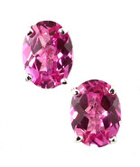 SE002, 8x6mm Created Pink Sapphire, 925 Sterling Silver Post Earrings - £27.80 GBP