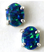 SE002C, 8x6mm Created Blue/Green Opal, 925 Sterling Silver Post Earrings - £30.63 GBP