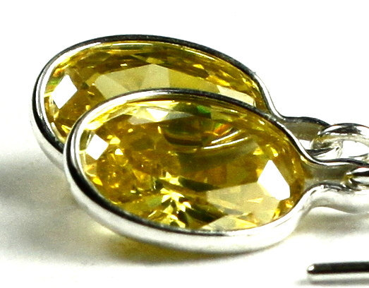 SE005, 8x6mm Golden Yellow Cubic Zirconia, 925 Sterling Silver Threader Earrings