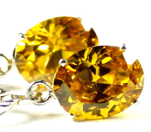 SE107, 10x8mm Golden Yellow CZ, 925 Sterling Silver Leverback Earrings
