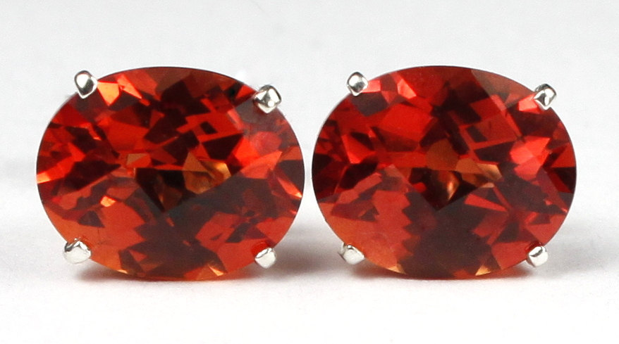 SE102, 10x8mm Created Padparadsha Sapphire, 925 Sterling Silver Post Earrings - £45.41 GBP