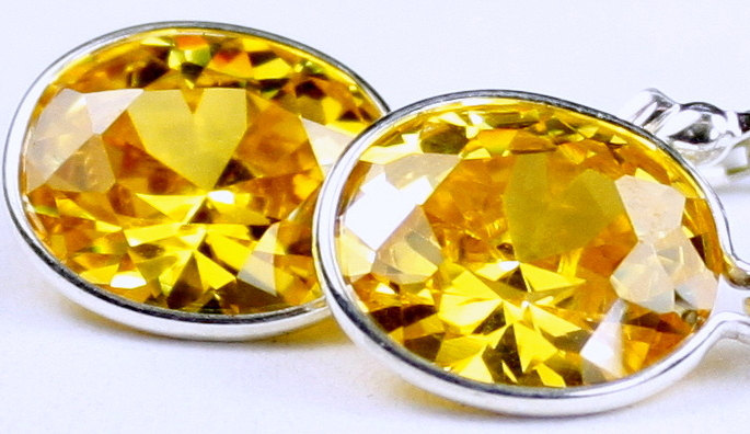 SE201, 12x10mm Golden Yellow CZ, 925 Sterling Silver Leverback Earrings