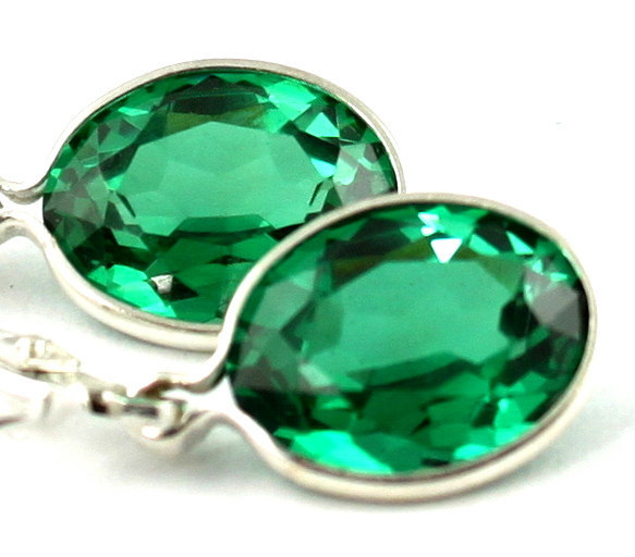 SE101, 10x8mm Created Emerald Spinel, 925 Sterling Silver Leverback Earrings