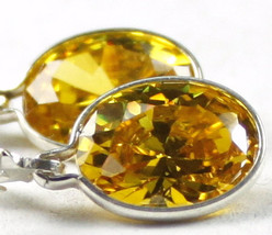 SE101, 10x8mm Golden Yellow CZ, 925 Sterling Silver Leverback Earrings - £35.31 GBP