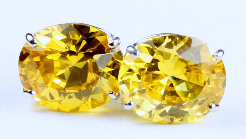 SE202, 12x10mm Golden Yellow CZ, 925 Sterling Silver Post Earrings