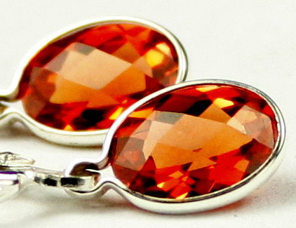 SE001, Created Padparadsha Sapphire, 925 Sterling Silver Leverback Earrings