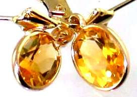 E001, 8x6mm Genuine Citrine, 14KY Gold Leverback Earrings