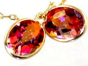 E005, 8x6mm Twilight Fire Topaz, 14KY Gold Threader Earrings