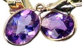 E001, 8x6mm Brazilian Amethyst, 14KY Gold Leverback Earrings