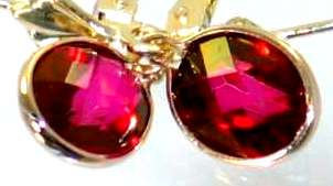 E001, 8x6mm Crimson Fire Topaz, 14KY Gold Leverback Earrings