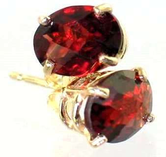 Primary image for E002, 8x6mm Mozambique Garnet, 14KY Gold Post Earrings