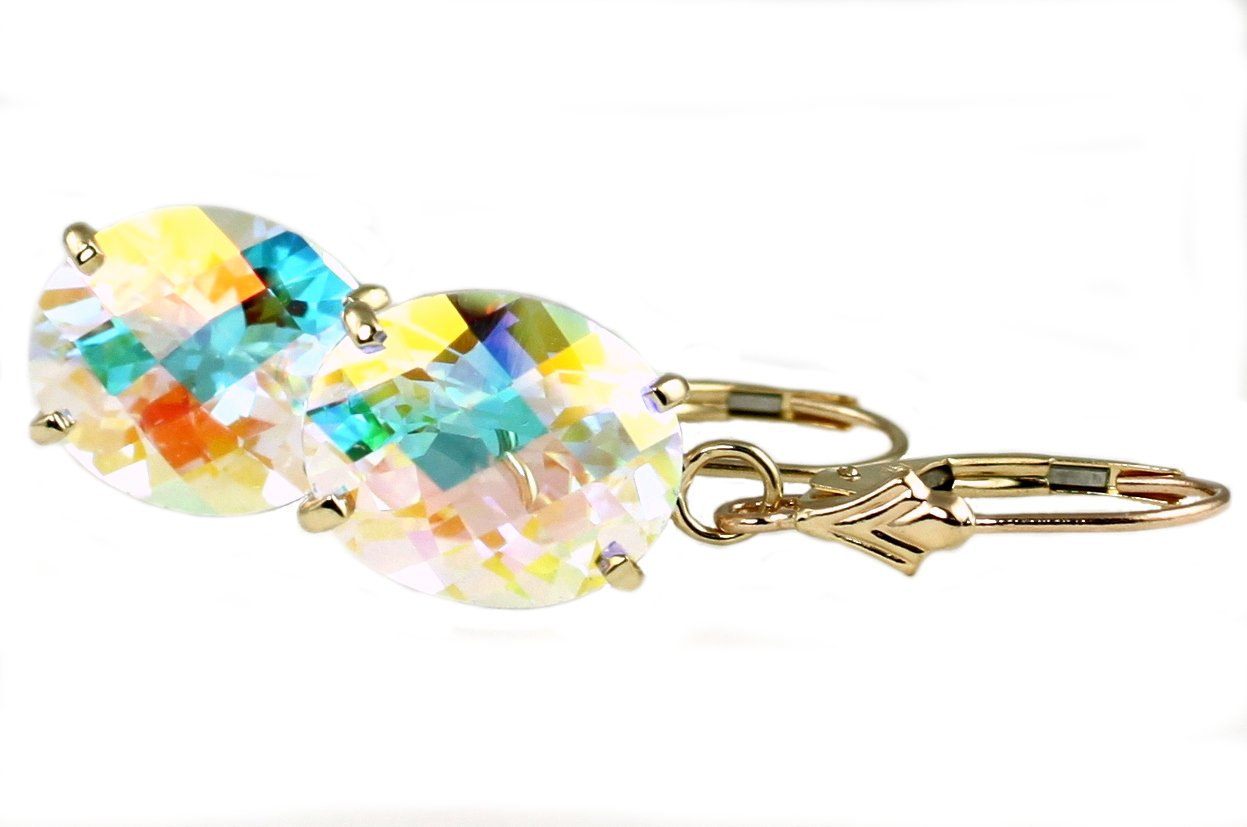 E007, 8x6mm Mercury Mist Topaz, 14KY Gold Leverback Earrings