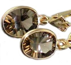 E001, 8x6mm Smoky Quartz, 14KY Gold Leverback Earrings