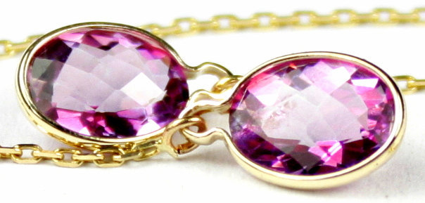E005, 8x6mm Pure Pink Topaz, 14KY Gold Threader Earrings