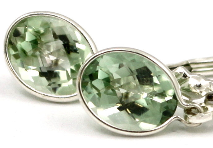 Primary image for SE001, 8x6mm Green Amethyst, 925 Sterling Silver Leverback Earrings