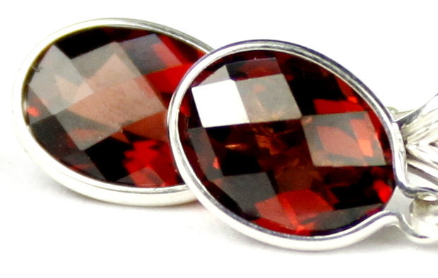 Primary image for SE001, 8x6mm Mozambique Garnet, 925 Sterling Silver Leverback Earrings