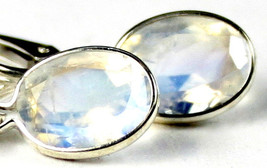 SE001, 8x6mm Rainbow Moonstone, 925 Sterling Silver Leverback Earrings - £72.51 GBP