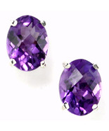 SE002, 8x6mm Amethyst, 925 Sterling Silver Post Earrings - £52.71 GBP