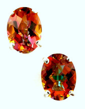 SE002, 8x6mm Twilight Fire Topaz, 925 Sterling Silver Post Earrings - £52.56 GBP