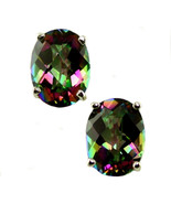 SE002, 8x6mm Mystic Fire Topaz, 925 Sterling Silver Post Earrings - £52.72 GBP