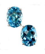 SE002, 8x6mm Swiss Blue Topaz, 925 Sterling Silver Post Earrings - £52.57 GBP