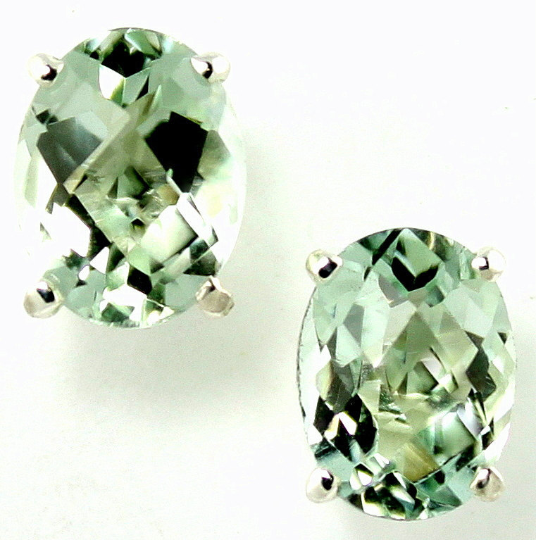 SE002, 8x6mm Green Amethyst, 925 Sterling Silver Post Earrings