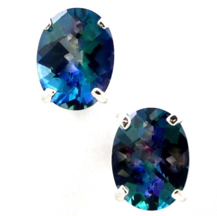 SE002, 8x6mm Neptune Garden Topaz, 925 Sterling Silver Post Earrings