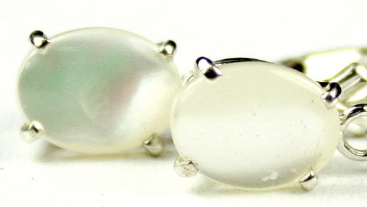 SE007, 8x6mm Mother of Pearl, 925 Sterling Silver Leverback Earrings