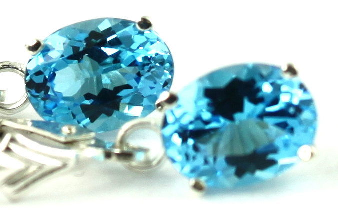 SE007, 8x6mm Swiss Blue Topaz, 925 Sterling Silver Leverback Earrings