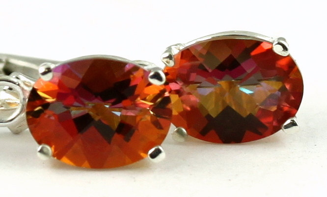 SE007, 8x6mm Twilight Fire Topaz, 925 Sterling Silver Leverback Earrings