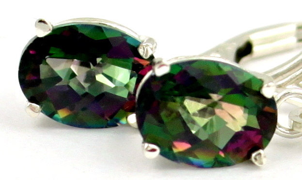 SE007, 8x6mm Mystic Fire Topaz, 925 Sterling Silver Leverback Earrings