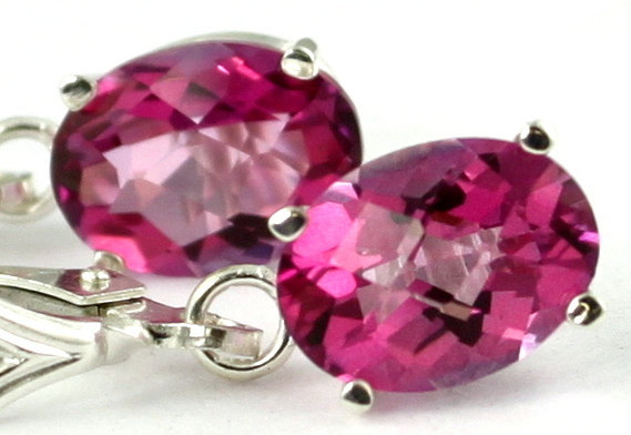 SE007, 8x6mm Pure Pink Topaz, 925 Sterling Silver Leverback Earrings