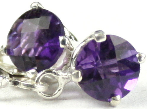 SE017, 6mm Amethyst, 925 Sterling Silver Leverback Earrings