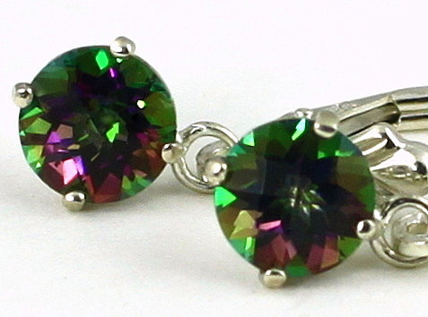SE017, 6mm Mystic Fire Topaz, 925 Sterling Silver Leverback Earrings