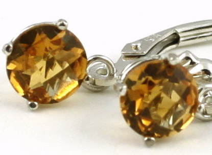 SE017, 6mm round Natural Citrine, 925 Sterling Silver Leverbacks Earrings
