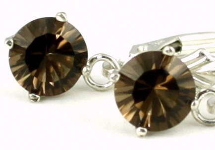 SE017, 6mm Smoky Quartz, 925 Sterling Silver Leverback Earrings