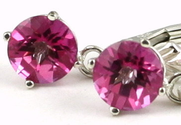 SE017, 6mm Pure Pink Topaz, 925 Sterling Silver Leverback Earrings