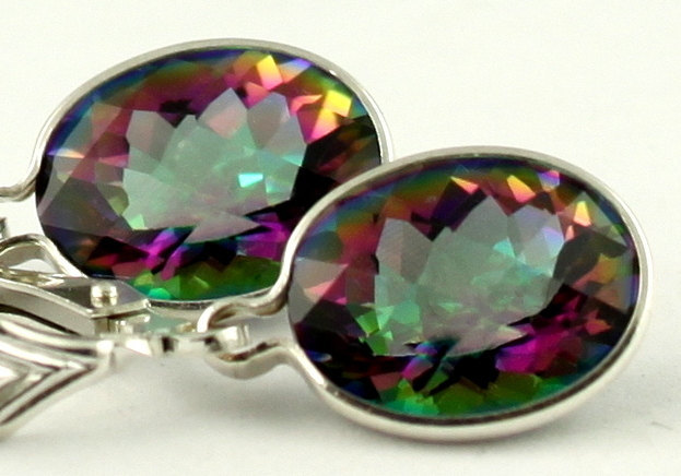 SE101, 10x8mm Mystic Fire Topaz, 925 Sterling Silver Leverback Earrings